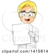 Poster, Art Print Of Blond White Boy In A Lab Coat Holding A Blank Board