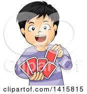 Poster, Art Print Of Happy Asian Boy Playing With Cards