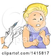 Clipart Of A Blond White Boy Cringing And Getting A Shot Royalty Free Vector Illustration