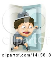 Poster, Art Print Of Mischievous White Boy Sneaking Out