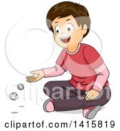 Clipart Of A Brunette White Boy Sitting On The Ground And Tossing Dice Royalty Free Vector Illustration by BNP Design Studio