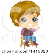 Dirty Blond White Boy Sitting On A Stool And Waving