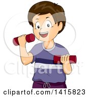 Poster, Art Print Of Brunette White Boy Working Out With Dumbbells