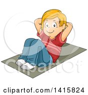 Poster, Art Print Of Happy Caucasian Boy Doing Sit Ups