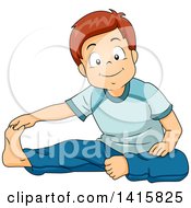 Poster, Art Print Of Caucasian Boy Doing Stretches Touching His Toes