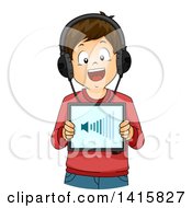 Poster, Art Print Of Brunette Caucasian Boy Increasing The Volume On A Tablet