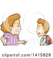 Clipart Of A Cartoon Caucasian Mother Lecturing Her Son Royalty Free Vector Illustration