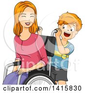 Poster, Art Print Of Red Haired Caucasian Son Helping His Mom In A Wheelchair