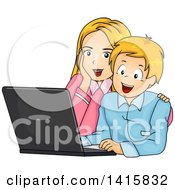 Poster, Art Print Of Happy Caucasian Mother And Son Using A Laptop Computer