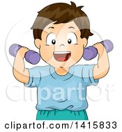 Poster, Art Print Of Brunette White Boy Exercising With Dumbbells