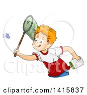 Clipart Of A Red Haired White By Trying To Catch A Butterfly With A Net Royalty Free Vector Illustration by BNP Design Studio