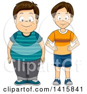 Clipart Of Brunette White Fat And Skinny Boys Royalty Free Vector Illustration