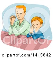 Poster, Art Print Of Red Haired Caucasian Father And Son Praying Together