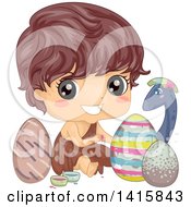 Poster, Art Print Of Caveman Boy Painting Dinosaur Eggs For Easter