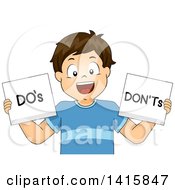 Poster, Art Print Of Brunette Caucasian School Boy Holding Dos And Donts Signs
