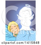 Blond Caucasian Boy Sleeping A Guardian Angel Watching Over Him