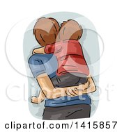 Clipart Of A Sketched Rear View Of A Father Giving His Son A Piggy Back Ride Royalty Free Vector Illustration