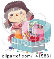 Poster, Art Print Of Brunette Doll By An Open Sewing Kit