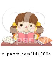 Poster, Art Print Of Brunette Doll Reading A Book And Studying