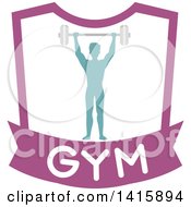 Clipart Of A Fitness Icon Of A Man Lifting A Barbell Royalty Free Vector Illustration