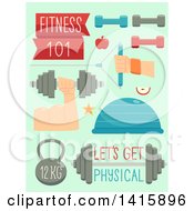 Poster, Art Print Of Workout And Fitness Icons On Green