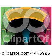 Clipart Of A Blank Banner With Colorful Curtains And Stage Lights Royalty Free Vector Illustration