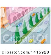 Clipart Of A Sketched View Of Cars On A City Street Royalty Free Vector Illustration by BNP Design Studio