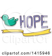 Clipart Of A Bird Ribbon And Hope Text Royalty Free Vector Illustration