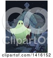 Poster, Art Print Of Spooky Ghost Outside A Tomb In A Cemetery