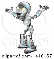 Poster, Art Print Of Cartoon Robot Character Welcoming Or Shrugging