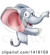 Clipart Of A Cartoon Happy Elephant Pointing Around A Sign Royalty Free Vector Illustration