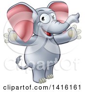 Poster, Art Print Of Cartoon Happy Elephant Welcoming With Open Arms