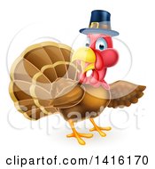 Thanksgiving Turkey Bird Wearing A Pilgrim Hat And Presenting