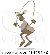 Cartoon Moose Exercising With A Jump Rope