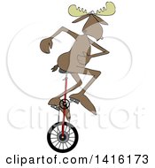 Clipart Of A Cartoon Moose Riding A Unicycle Royalty Free Vector Illustration