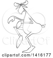 Clipart Of A Cartoon Black And White Lineart Moose Sneaking Around Royalty Free Vector Illustration