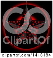 Poster, Art Print Of 3d Black Star With Holes Over A Circle With Glowing Red Light On Black