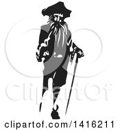 Black And White Woodcut Pirate Captain With A Cane And Peg Leg