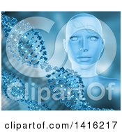 Poster, Art Print Of 3d Female Human Head With Dna Strands In Blue Tones
