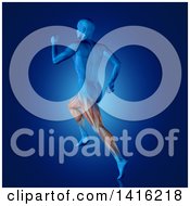 3d Anatomical Man With Visible Leg Muscles Running On A Blue Background