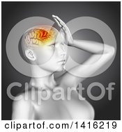 Clipart Of A 3d Anatomical Woman With Visible Glowing Brain Over Gray Royalty Free Illustration