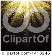Clipart Of A Golden Glitter Ray Burst On Black Royalty Free Vector Illustration by KJ Pargeter