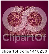 Poster, Art Print Of Wedding Invitation Background Of An Ornate Golden Floral Design On Purple