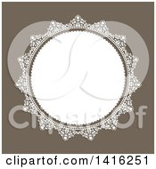 Poster, Art Print Of Wedding Invitation Background Of A Round White Floral Frame Over Brown