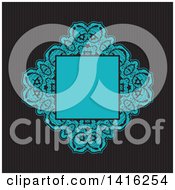 Poster, Art Print Of Wedding Invitation Background Of A Blue Floral Frame Over Dark Stripes