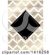 Poster, Art Print Of Wedding Invitation Background Of A Black Diamond Framed Over Golden Floral Tiles And Zig Zags