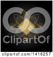 Poster, Art Print Of Wedding Invitation Background Of A Golden Glitter Diamond And Swirls On Black