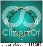 Poster, Art Print Of Wedding Invitation Background Of An Ornate Floral Golden Diamond Frame On Turquoise