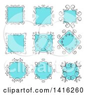 Poster, Art Print Of Sketched Gray And Blue Frame Design Elements