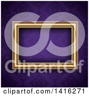 Poster, Art Print Of 3d Blank Picture Frame Over A Purple Damask Wallpaper Background